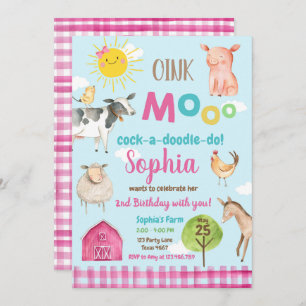 Bauernhof altes MacDonald Barnyard-Rosa-Tier-Party Einladung