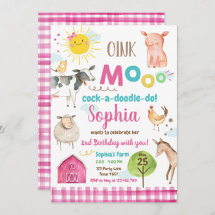 Bauernhof altes MacDonald Barnyard-Rosa-Tier-Party Einladung