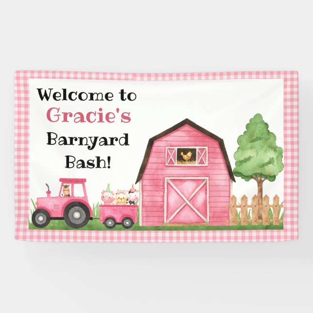 Bauernhof / Barnyard Rosa Geburtstagsbanner Banner (Horizontal)