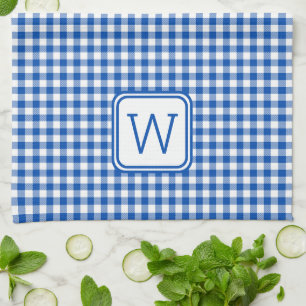 Bauernhof Blau und Weiß Gingham Kariert Monogram Geschirrtuch