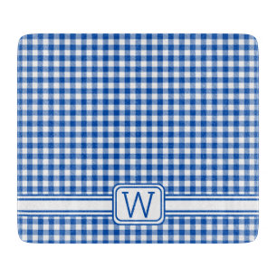 Bauernhof Blau und Weiß Gingham Kariert Monogram Schneidebrett