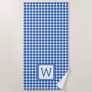 Bauernhof Blau und Weiß Gingham Kariert Monogram Strandtuch