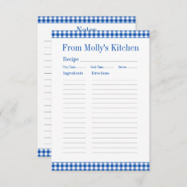 Bauernhof Blau und Weiß Gingham Karierte Rezept Mitteilungskarte