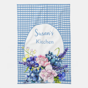 Bauernhof Blue Gingham und Rose Personalisiert Geschirrtuch