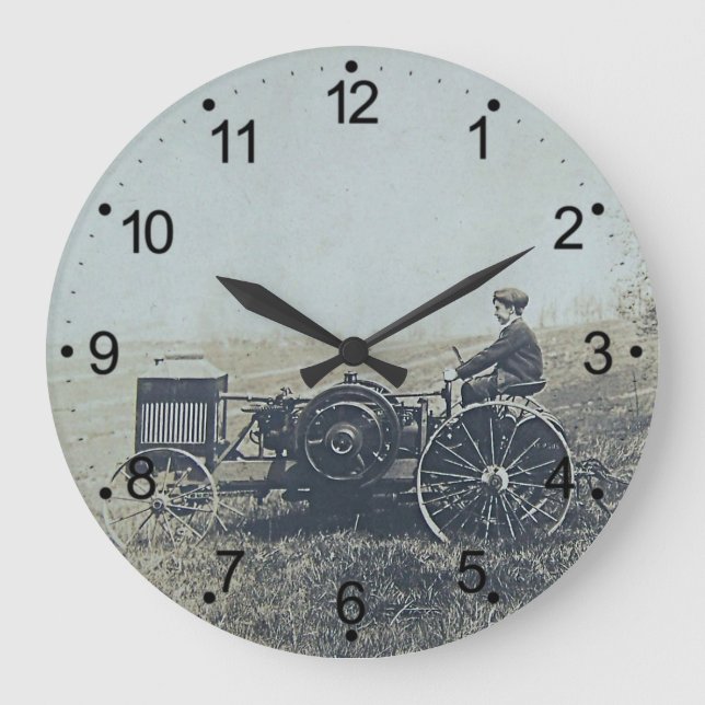 Bauernhof Boy & Antique Traktor Große Wanduhr (Vorderseite)