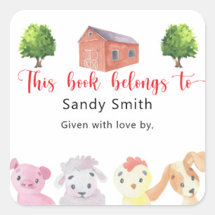 Bauernhof - dieses Buch gehört Quadratischer Aufkleber