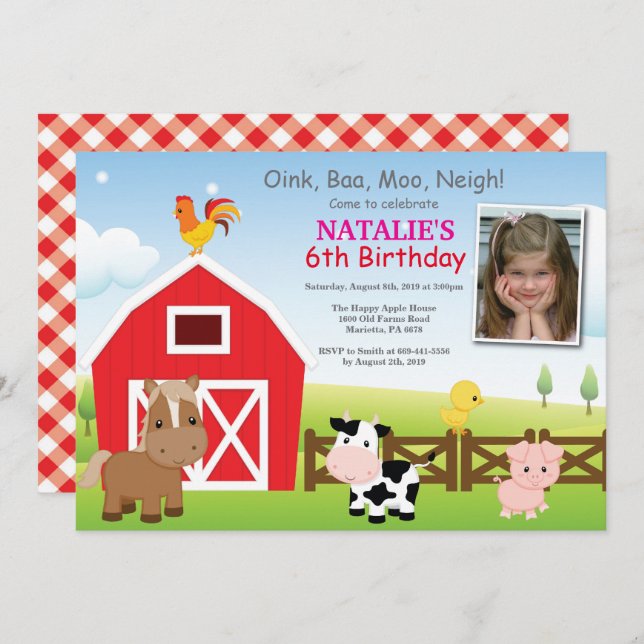 Bauernhof Einladung Land Barnyard Party (Vorne/Hinten)