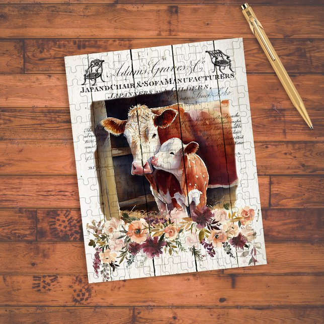 Bauernhof Floral Hereford Kühe Puzzle (Von Creator hochgeladen)