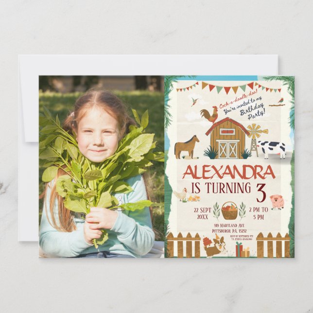 Bauernhof Geburtstagskinder Barnyard Foto Einladung (Vorderseite)