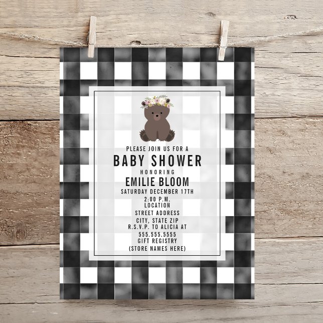 Bauernhof Gingham Boho Bear Babydusche Einladung (Von Creator hochgeladen)