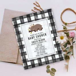 Bauernhof Gingham Boho Sleepy Bear Baby Dusche Einladung