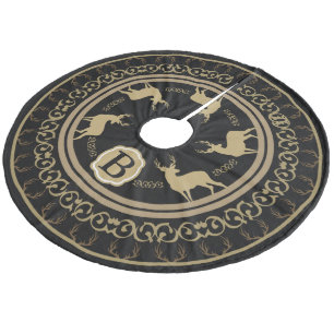 Bauernhof Glam Black & Taupe Deer Antlers & Bucks Fleece Weihnachtsbaumdecke