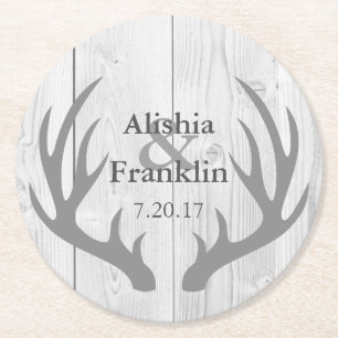 Bauernhof Gray Antlers Braut & Groom Hochzeitstag Runder Pappuntersetzer