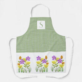 Bauernhof Green Gingham mit Wildblumen Monogram Schürze