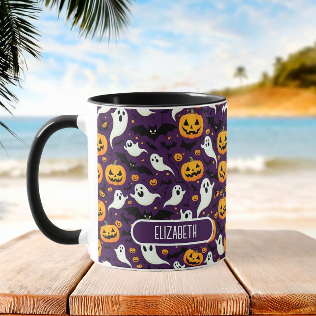 Bauernhof Halloween Bats Pumpkin Muster Lila Tasse (Farmhouse Halloween Bats Pumpkin Pattern Purple Mug)