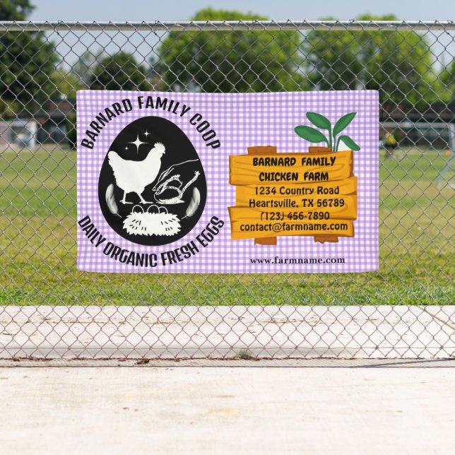 Bauernhof Hühnerfarm Holzmuster Lila Bio Banner (Insitu)