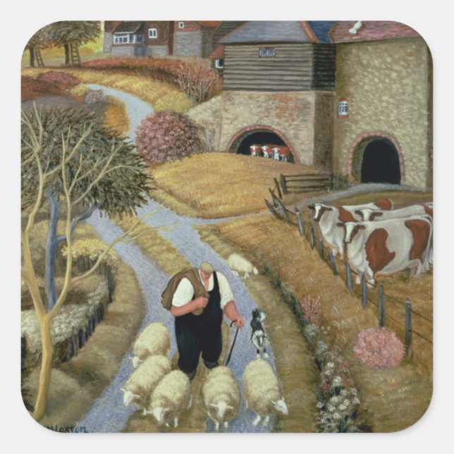 Bauernhof in der französischen Straße Quadratischer Aufkleber (Vorderseite)