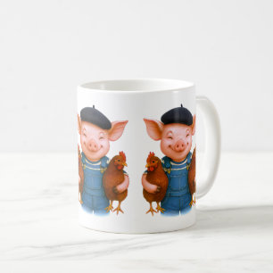 Bauernhof-Knuddeldienst: Schwein hebt Geflügel auf Kaffeetasse