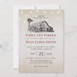 Bauernhof Land Stall Sketch und String Lights Einladung