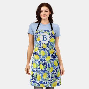 Bauernhof Lemons & Blue Floral Monogramm Schürze