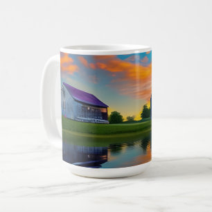 Bauernhof Lila Dachteich bei Sonnenaufgang Kaffeetasse