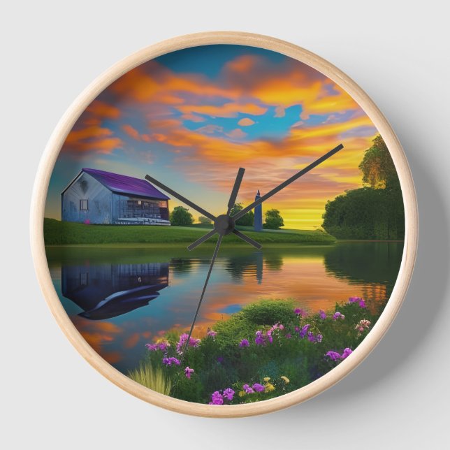 Bauernhof Lila Dachteich bei Sonnenaufgang Uhr (Vorderseite)