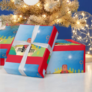 Bauernhof mit rotem     TraktorWrapping Paper Geschenkpapier