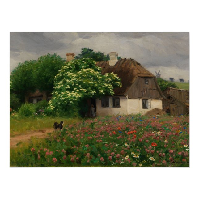 Bauernhof mit Wiese-Blume Poster (Vorderseite)