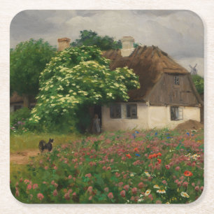 Bauernhof mit Wiese-Blume Rechteckiger Pappuntersetzer