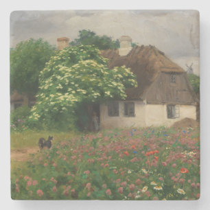 Bauernhof mit Wiese-Blume Steinuntersetzer