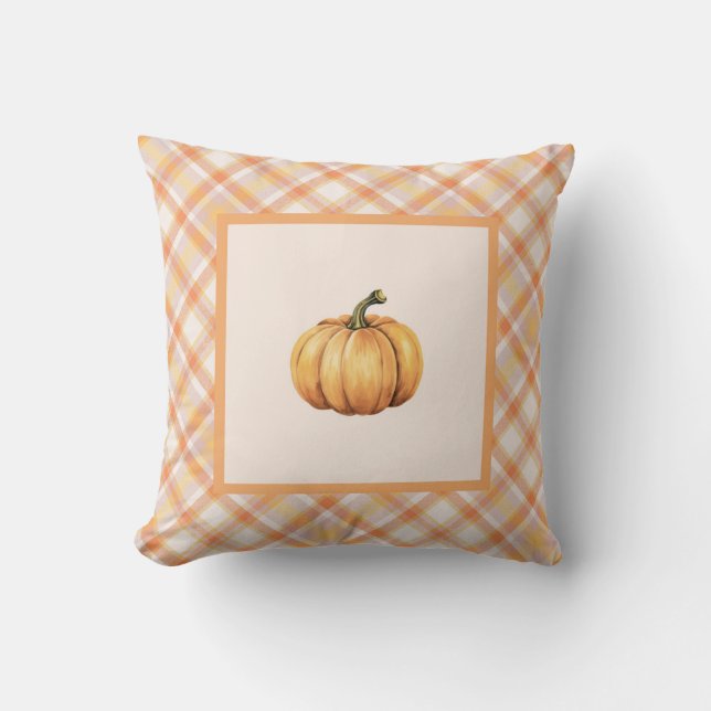 Bauernhof Orange Pumpkin Pastell Kariert Herbst Kissen (Vorderseite)