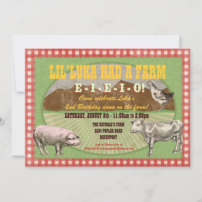 Bauernhof-Party Einladung - altes MacDonald hatte (Vorderseite)
