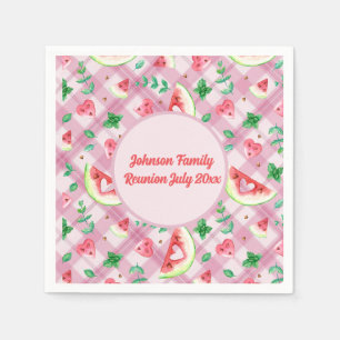 Bauernhof Picnic Watermelon Hearts Pink Gingham Serviette