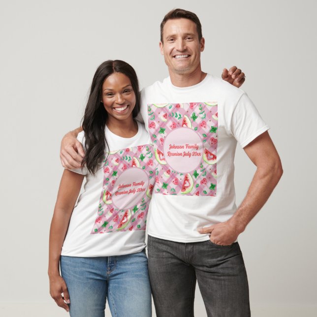 Bauernhof Picnic Watermelon Hearts Pink Gingham T-Shirt (Unisex)