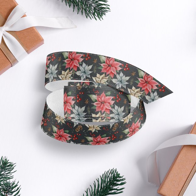 Bauernhof Poinsettia Dunkelgrau Rustikale Weihnach Ripsband (Von Creator hochgeladen)