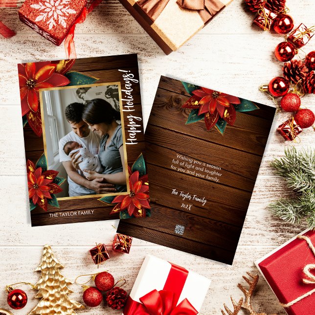 Bauernhof Poinsettia Frohe Weihnachtszeit Familie  Feiertagskarte (Von Creator hochgeladen)