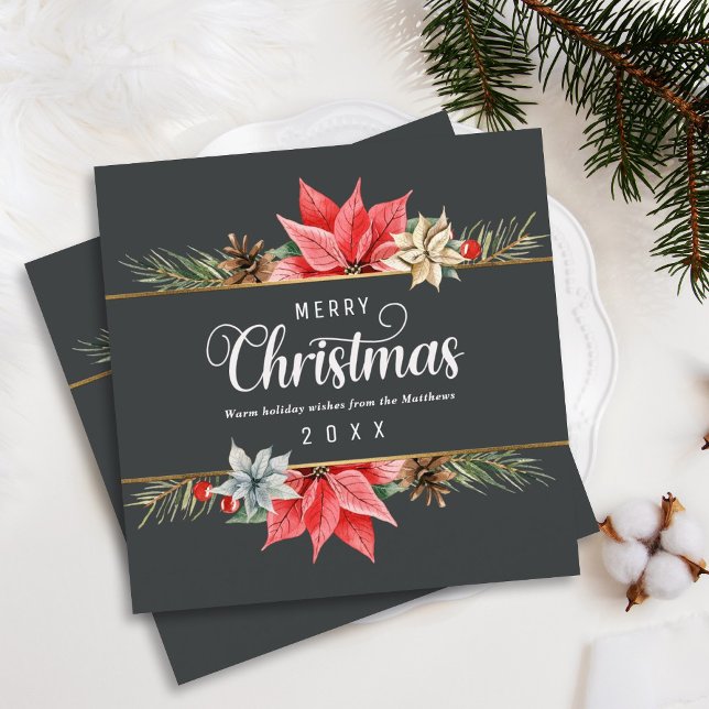 Bauernhof Poinsettia Gold Gerahmter Platz Feiertagskarte (Von Creator hochgeladen)