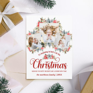 Bauernhof Poinsettia Rot & Weiß 3 FotoCollage Feiertagskarte