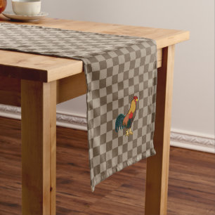 Bauernhof Rooster Brown Gingham Table Runner Mittelgroßer Tischläufer