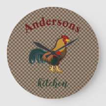Bauernhof Rooster Design Gingham Hühneruhr