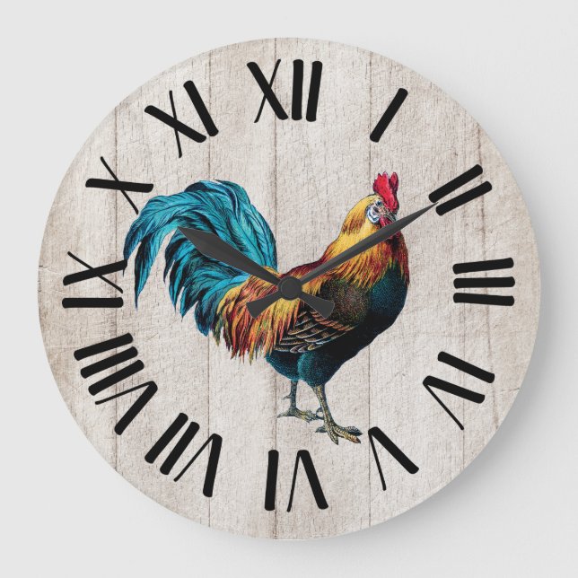 Bauernhof-Rooster Große Wanduhr (Vorderseite)