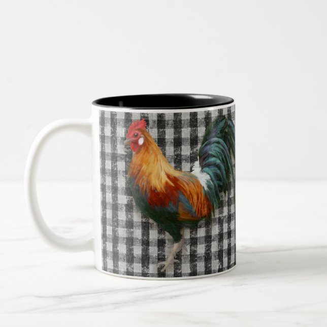 Bauernhof Rooster Red Gold Farm Schwarz-weißer Kar Zweifarbige Tasse (Links)
