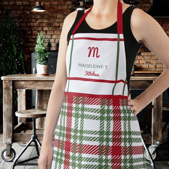 Bauernhof Rot-Grün-Weiße Weihnachtsbrillen Kariert Schürze (farmhouse personalized apron christmas gift mom grandma hostess red white green tartan plaid cottage)