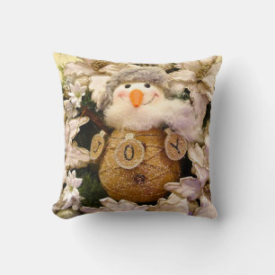 Bauernhof Rustic Burlap Snowman Poinsettia Holiday Kissen