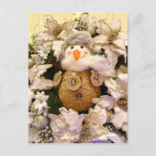 Bauernhof Rustic Burlap Snowman Poinsettia Holiday Postkarte
