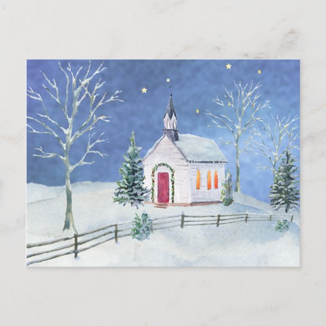 Bauernhof Rustikale Kirche Weihnachtslandschaft Postkarte (Vorderseite)