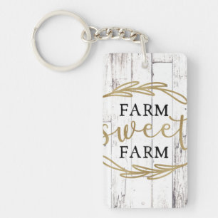 Bauernhof-süßer Bauernhof-weißes hölzernes Schlüsselanhänger