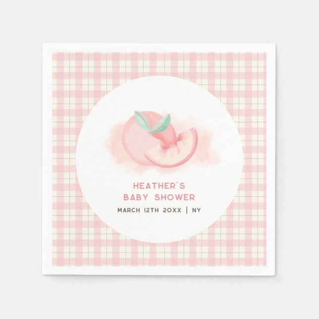 Bauernhof Sweet Pink Gingham Peach Baby Dusche Serviette (Vorderseite)