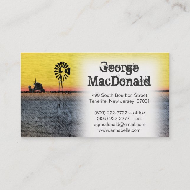Bauernhof-Szene mit Traktor u. Windmühle Visitenkarte (Vorderseite)