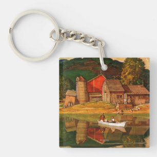 Bauernhof-Teich-Landschaft durch Met Schaeffer Schlüsselanhänger